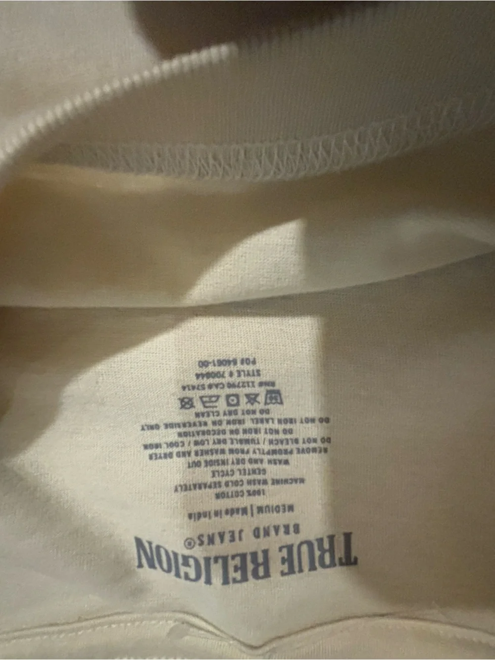 True Religion Short Sleeve Graphic Tee in Beige with Blue Logo